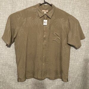Paradise Blue Mens Silk 2X Short Sleeve Button Coffee Brown Hawaiian Shirt. NEW